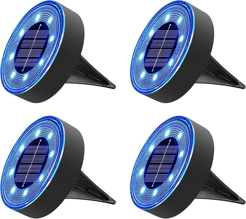 Joomer Solar Ground Lights, 4 Pack 8 LED Solar Lights Outdoor Waterproof IP68 Disc Light Landscape Lighting Garden Light for Patio Pathway Lawn Yard Driveway Walkway(Blue) - Image 1